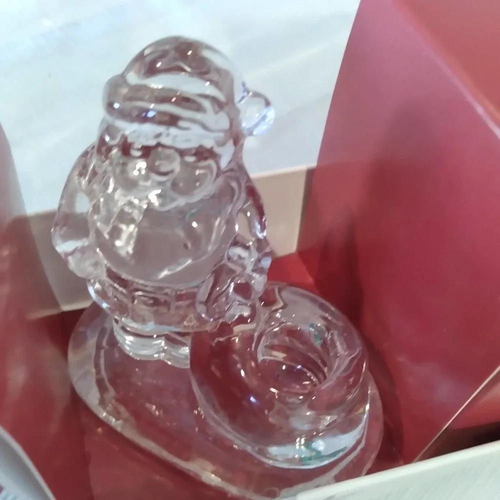 Williams Sonoma Santa Glass Taper Candle Holders Set of 4